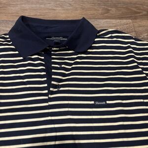 Faconnable Men’s Striped Polo L Cotton Golf Preppy Casual Top - Navy/Yellow
